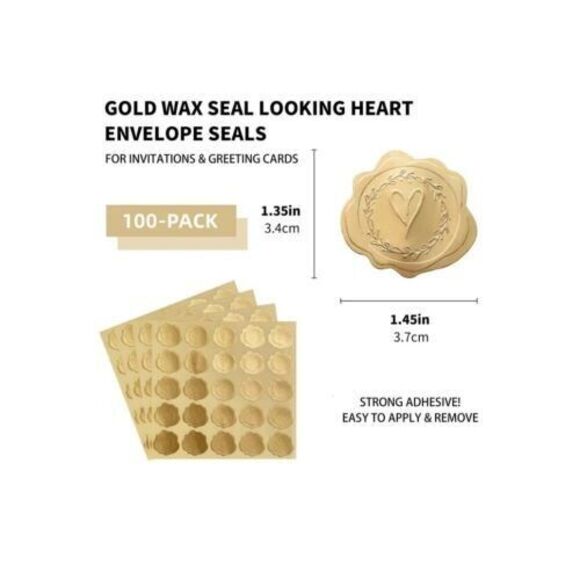 400PCS Gold Embossed Wax Seal Looking Heart Pattern Envelope Sealing Decal - Picture 2 of 6